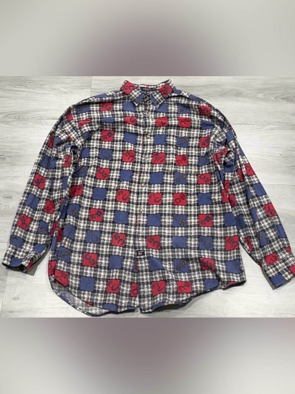The Arrow Company Men's Large Long Sleeve Horseshoe Geometric Plaid Shirt VTG